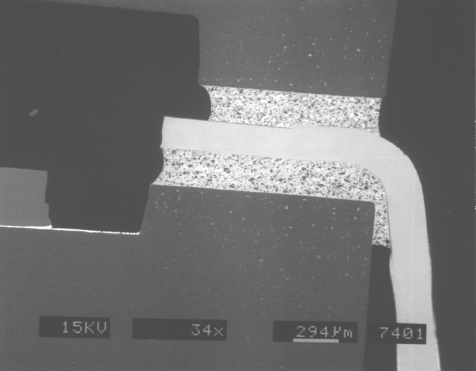 SEM image showing a cross sectional view of a CERDIP IC (photo courtesy Analytical Solutions).