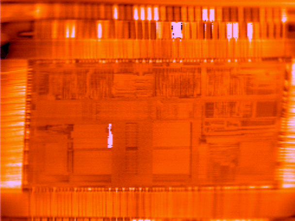 CIVA image (low magnification) localizing an open metal 2 to metal 3 via on a 486 class microprocessor (Photo courtesy Intel Corporation).