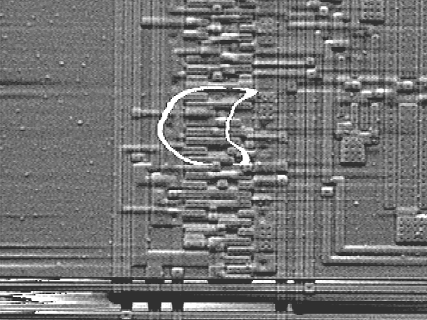 CIVA image (high magnification) localizing open metal1 to silicon contact on a microcontroller (Photo courtesy Sandia National Labs).