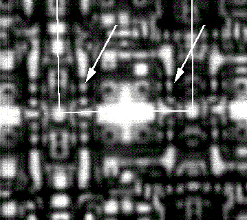 Reflected IR image displaying the portion of the SRAM cell shown in Fig. 24. (Courtesy Sandia Labs).