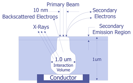 Interaction products of a 10 keV primary electron beam on SiO2