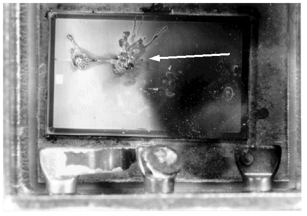 Photograph of thermal damage on a die. (Photo courtesy DM Data).